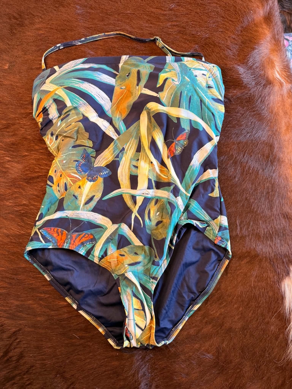Vince Camuto Tropical Leaf & Butterfly One-Piece Swimsuit in Green/Blue/Yellow